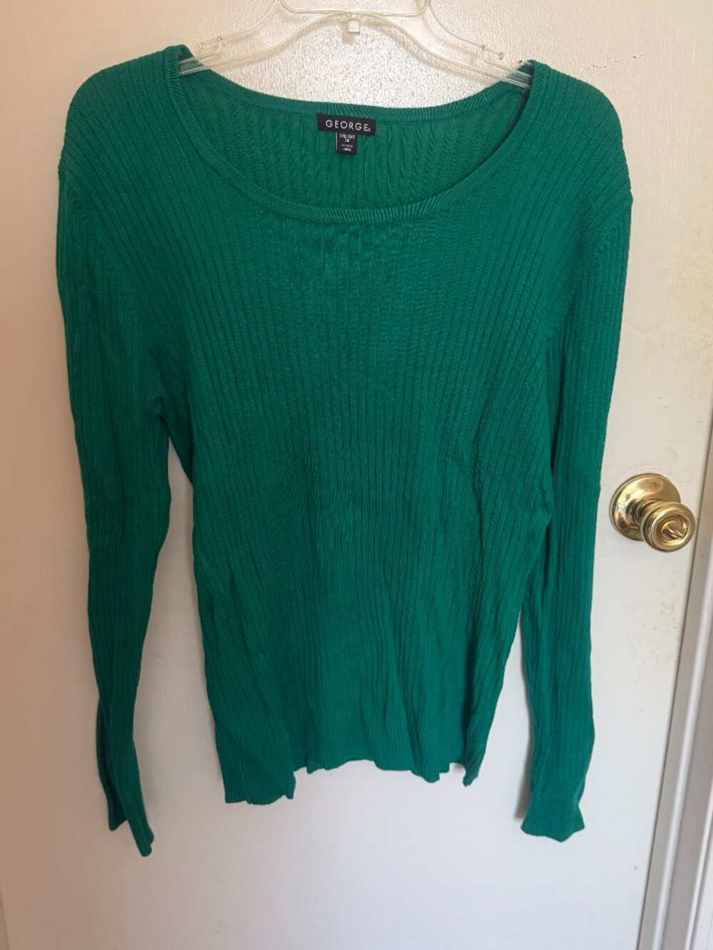 George Emerald Green Ribbed Knit Pullover Sweater Long Sleeves Size XXL